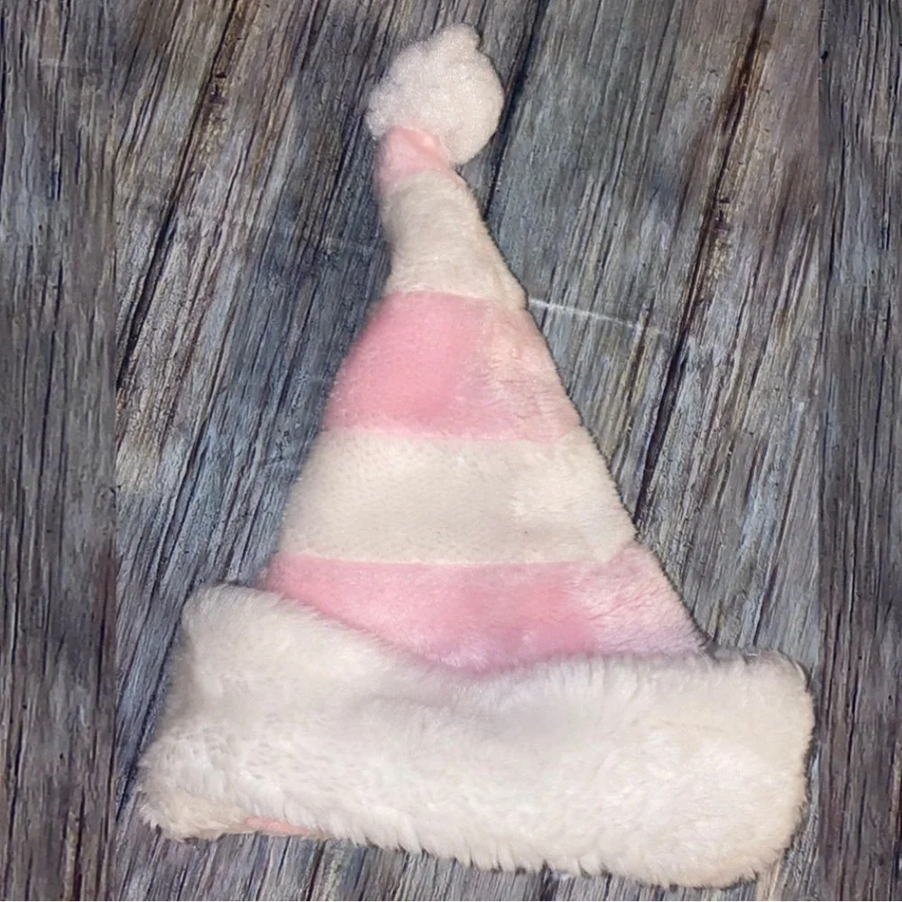 💞 Baby Girl “Baby’s 1st Christmas” Pink & White Striped Plush Santa Hat